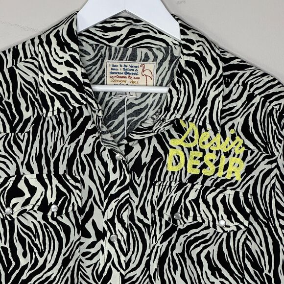 Sandrine Rose Desir Zebra Print S/S Pearl Snap Shirt Women XS NWT Oversized - Picture 4 of 11